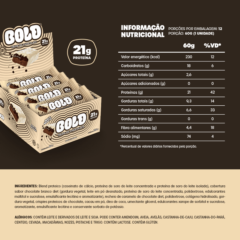 12 BARRAS BOLD TRUFA DE CHOCOLATE