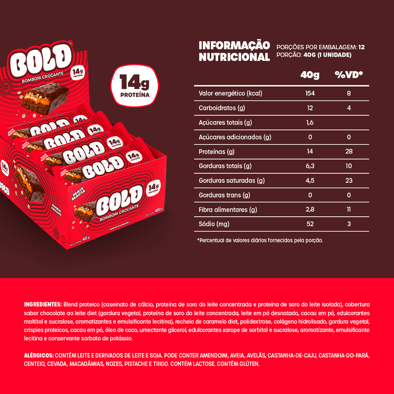 12 BARRAS BOLD BOMBOM CROCANTE 40g